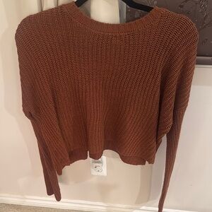 🧶 Women's Chunky Knit Cropped Sweater - Brown